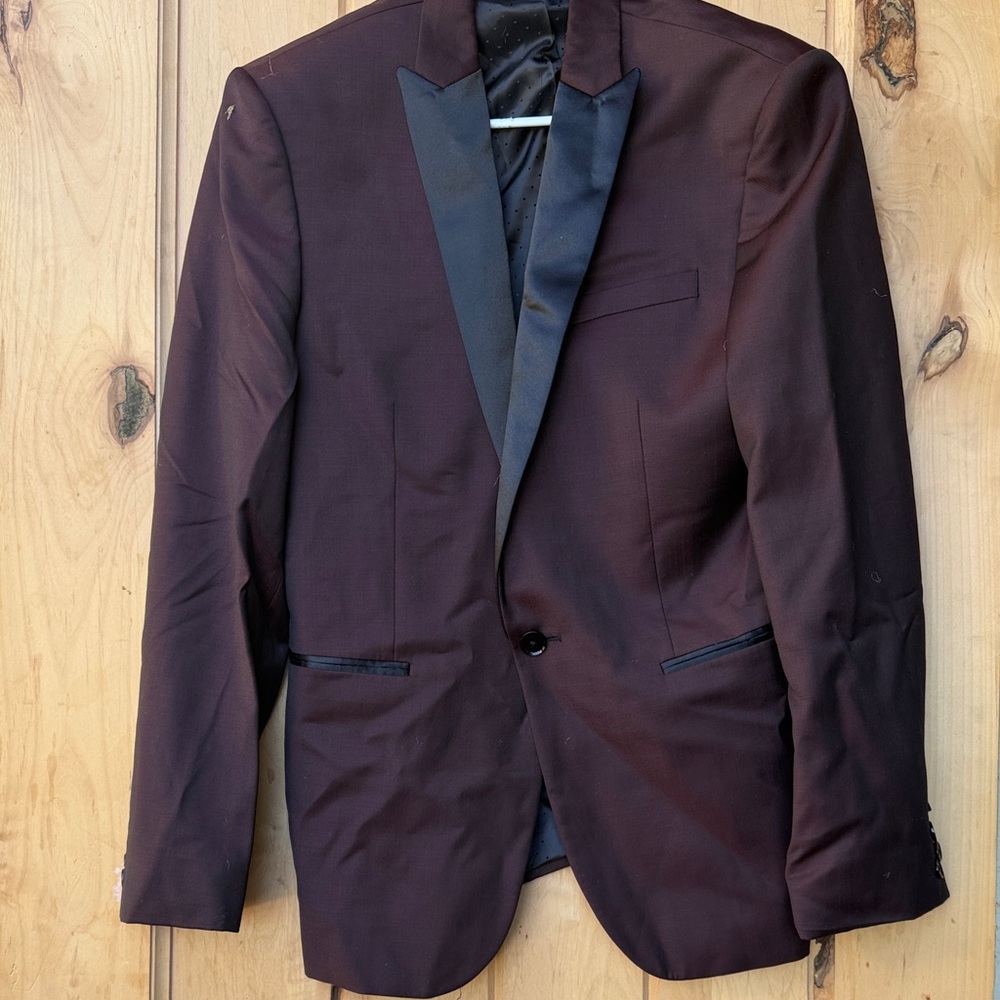 Express Black and Burgundy Tuxedo Blazer